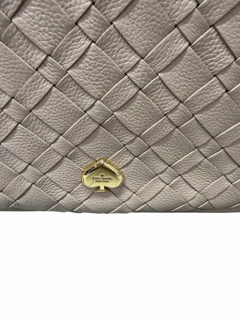 NWT KATE SPADE WOVEN NEUTRAL KAYLA PEBBLED LEATHER LARGE SHOULDER BAG COZY GREY